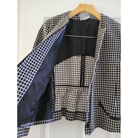 AKRIS PUNTO Womens Black white check windowpane blazer jacket size 8 Tiny Flaw - Picture 6 of 11